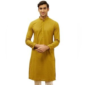 Ashish Tailor Men's Kurta Mustard Yellow with Side Pockets Chest 40 Inches